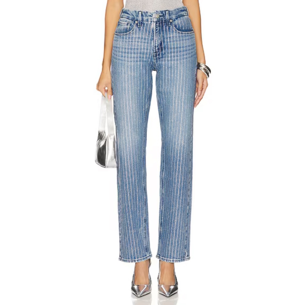 NWT Good American Good Icon Rhinestone Jeans